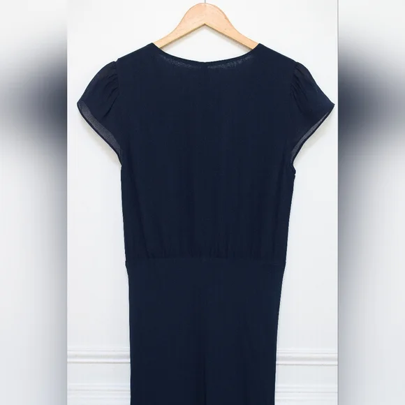 Reformation Nayeli Dress in Navy Blue Fitted Maxi Dress V-Neck Cap Sleeve Size 8 - Picture 11 of 14